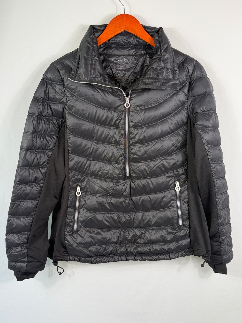 Calvin Klein Down Filled Black Quilted Puffer Pullover Jacket. Womens Size L